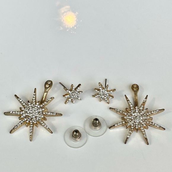 Elegant Starburst Crystal Ear Jacket Earrings Estate Piece - Picture 4 of 12